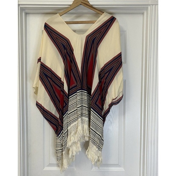 Lvs Collections Women’s Lightweight Poncho With Fringe Multicolor Striped OS - Picture 1 of 7